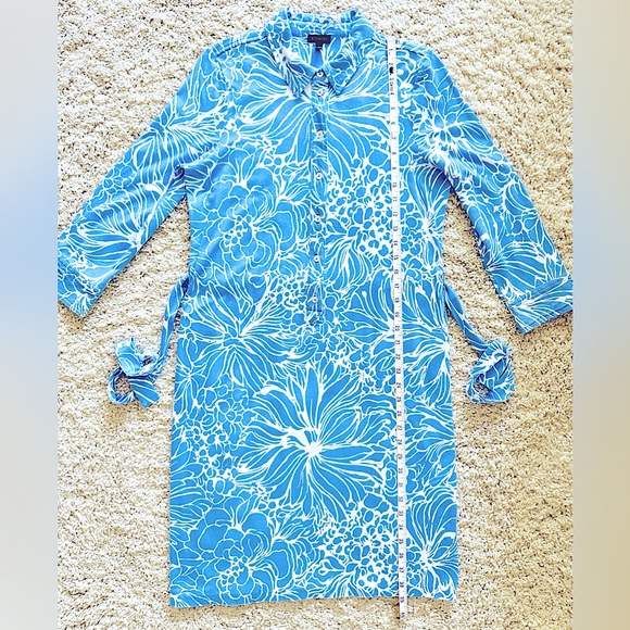 Talbots Blue and White Floral Stretch Shirtdress, Size Large - Picture 13 of 13